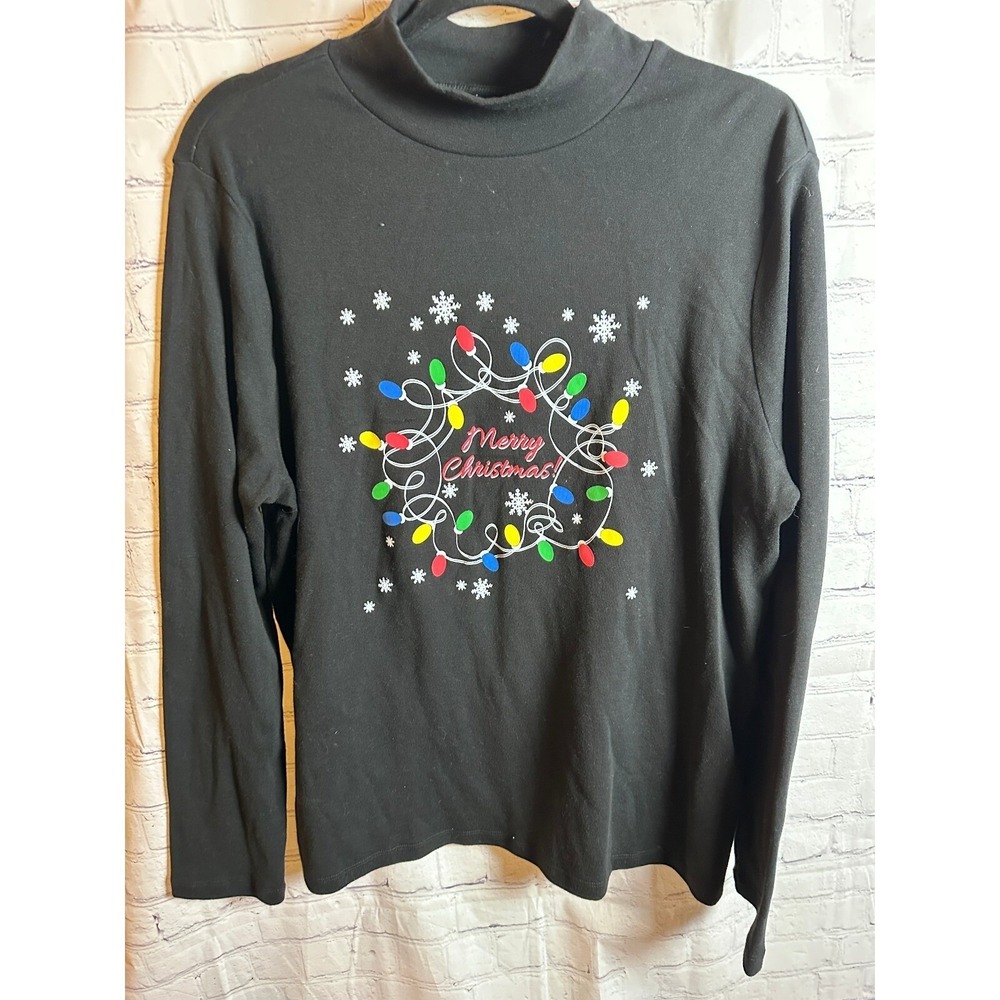 White Stag Christmas Lights Mock Neck Top Holiday Festive XL